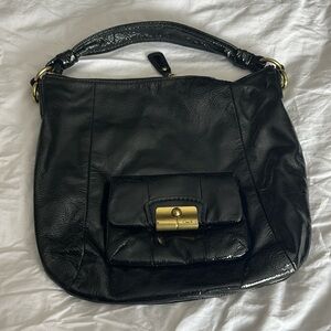 COACH KRISTIN Vintage Black Patent Crinkle Leather Convertible Hobo Bag-16013